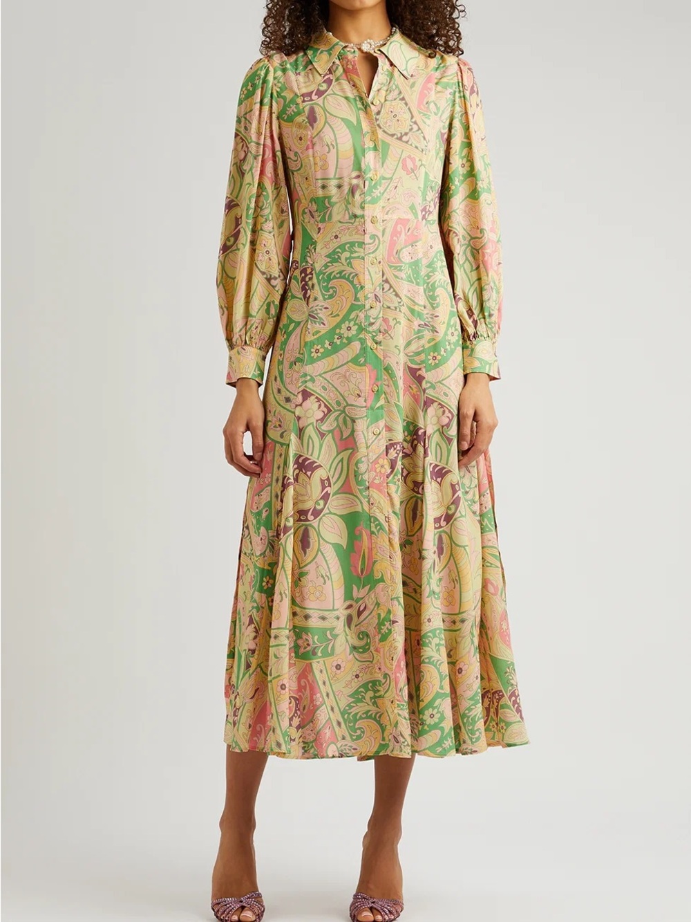 Rixo Printed Long Sleeve Midi Dress in Pastel Floral